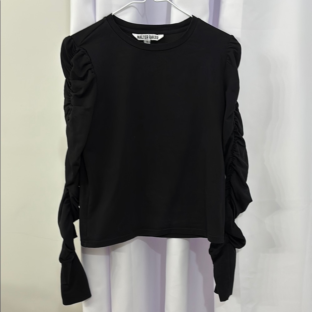 Walter Baker Black Ruched Long Sleeve Blouse